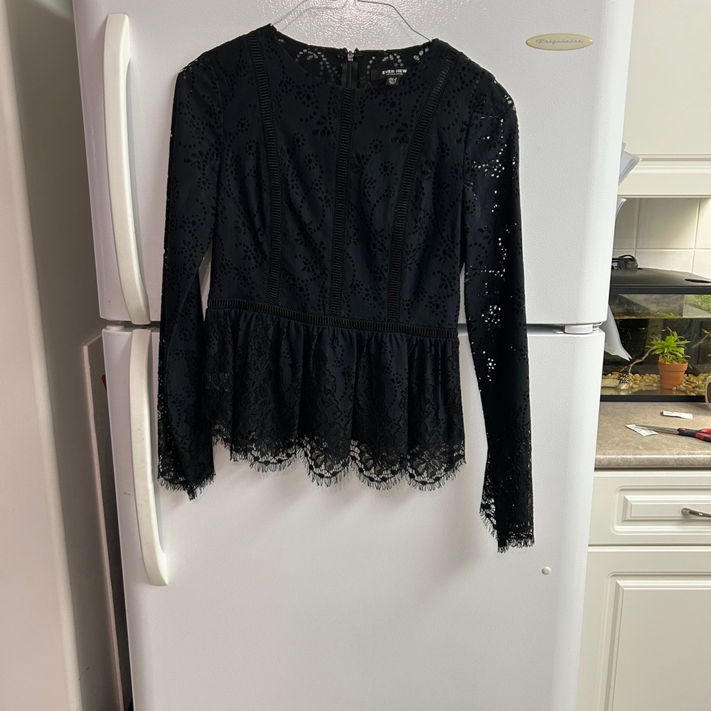 Ever New Dark Navy Lace peplum style top size 6 SheerLong Sleeve. Like new